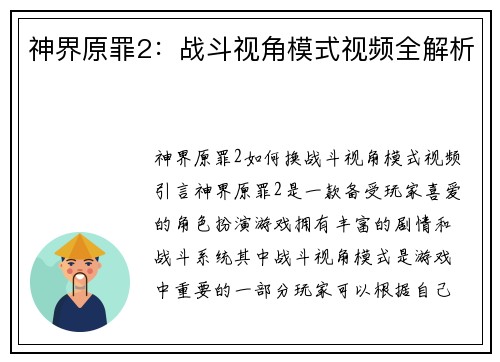 神界原罪2：战斗视角模式视频全解析