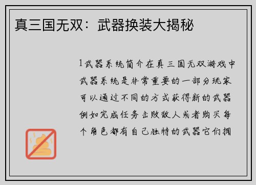 真三国无双：武器换装大揭秘