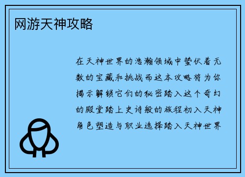 网游天神攻略